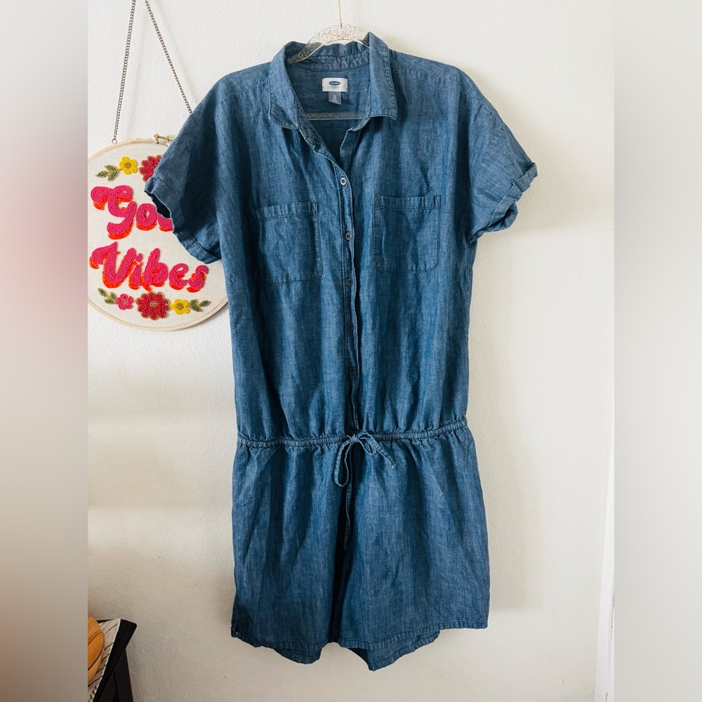 Old Navy Blue Denim Button-Up Romper